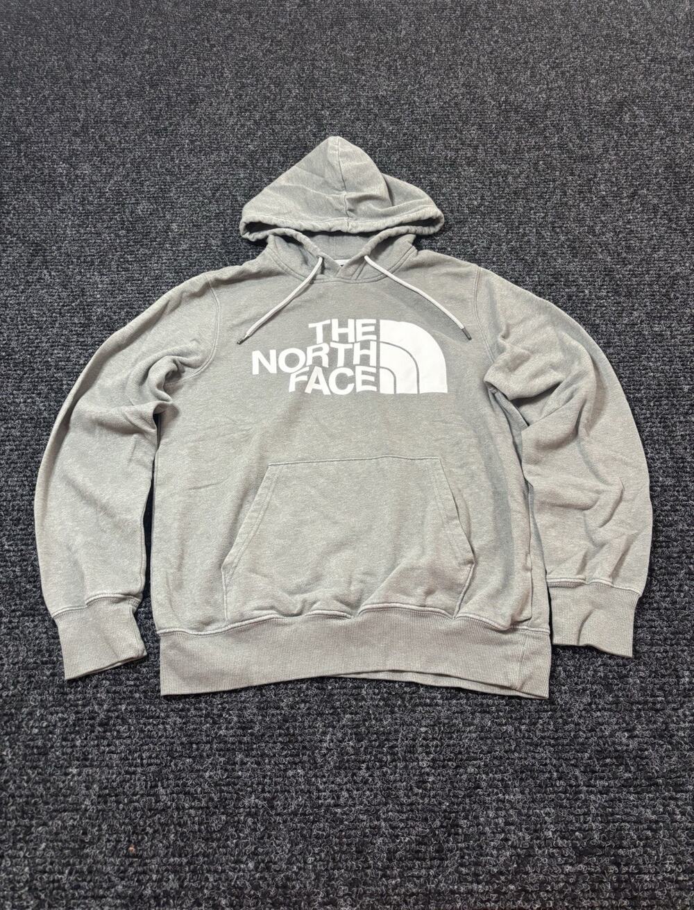 The North Face Men's Gray Pullover Fleece Hoodie Logo Graphic Print Pockets S